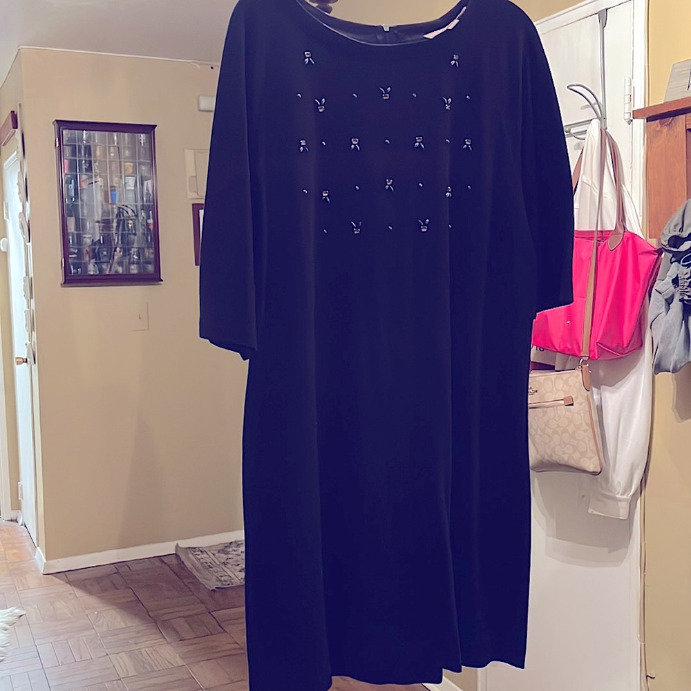 Beautiful Black Beaded Loft Dress Size M 100% Cotton